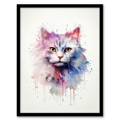 B&Q -  Persian Cat Lovers Gift Watercolour Pet Portrait Painting Wall Art PrintA4 Size