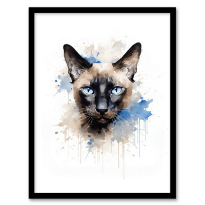 Artery8 Siamese Cat Lovers Gift Watercolour Pet Portrait Painting Wall Art PrintA4 Size from B&Q