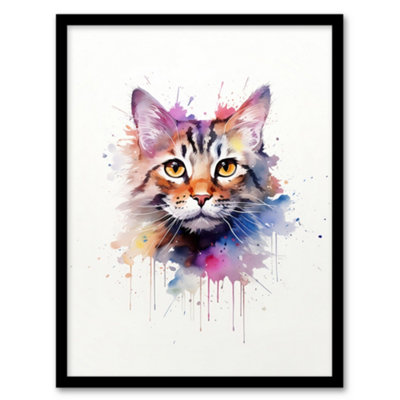 Artery8 Tabby Cat Lovers Gift Watercolour Pet Portrait Painting Wall Art PrintA4 Size from B&Q