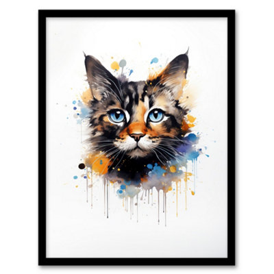 Artery8 Tortoiseshell Cat Lovers Gift Watercolour Pet Portrait Painting Wall Art PrintA4 Size from B&Q