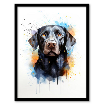 Artery8 Black Labrador Lovers Gift Watercolour Pet Portrait Painting Wall Art PrintA4 Size from B&Q