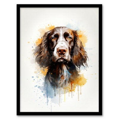 Artery8 English Springer Spaniel Lovers Gift Watercolour Pet Portrait Painting Wall Art PrintA4 Size from B&Q