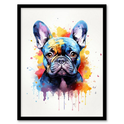 Artery8 French Bulldog Lovers Gift Watercolour Pet Portrait Painting Wall Art PrintA4 Size from B&Q