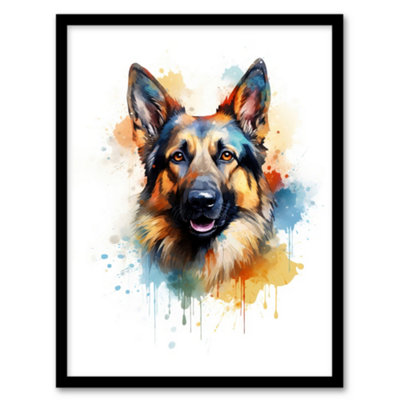 Artery8 German Shepherd Lovers Gift Watercolour Pet Portrait Painting Wall Art PrintA4 Size from B&Q