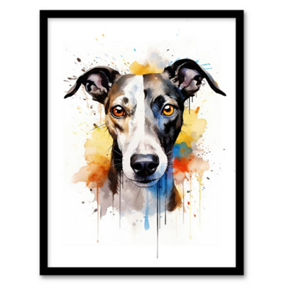 Artery8 Greyhound Lovers Gift Watercolour Pet Portrait Painting Wall Art PrintA4 Size from B&Q