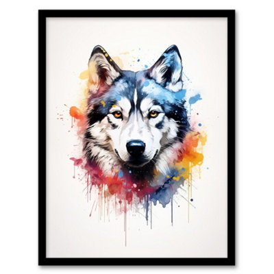 Artery8 Husky Lovers Gift Watercolour Pet Portrait Painting Wall Art PrintA4 Size from B&Q