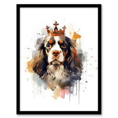 Artery8 King Charles Spaniel With Crown Dog Lovers Gift Watercolour Pet Portrait Painting Wall Art PrintA4 Size from B&Q