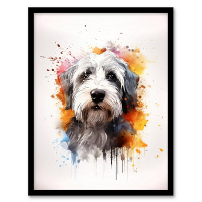 Artery8 Old English Sheep Dog Lovers Gift Watercolour Pet Portrait Painting Wall Art PrintA4 Size from B&Q