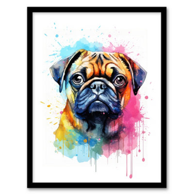 Artery8 Pug Lovers Gift Watercolour Pet Portrait Painting Wall Art PrintA4 Size from B&Q