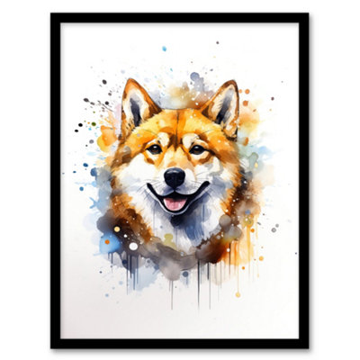 Artery8 Shiba Inu Lovers Gift Watercolour Pet Portrait Painting Wall Art PrintA4 Size from B&Q