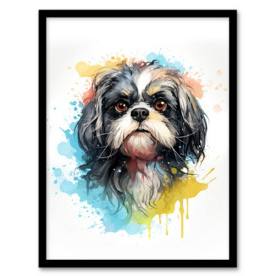 Artery8 Shih Tzu Lovers Gift Watercolour Pet Portrait Painting Wall Art PrintA4 Size from B&Q