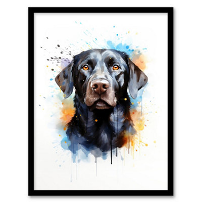 Artery8 Black Labrador Retriever Lovers Gift Watercolour Pet Portrait Painting Wall Art PrintA4 Size from B&Q