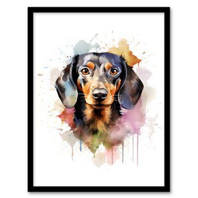 Artery8 Shorthaired Dachshund Lovers Gift Watercolour Pet Portrait Painting Wall Art PrintA4 Size from B&Q
