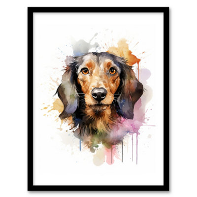 Artery8 Wirehaired Dachshund Lovers Gift Watercolour Pet Portrait Painting Wall Art PrintA4 Size from B&Q