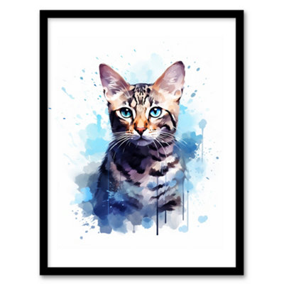 Artery8 Framed Wall Art Bengal Cat Lovers Gift Watercolour Pet Portrait Painting12X16 Inch from B&Q