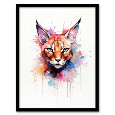 Artery8 Framed Wall Art Caracal Cat Lovers Gift Watercolour Pet Portrait Painting12X16 Inch from B&Q
