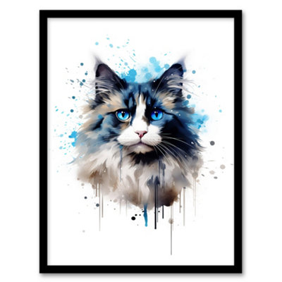 Artery8 Framed Wall Art Ragdoll Cat Lovers Gift Watercolour Pet Portrait Painting12X16 Inch from B&Q