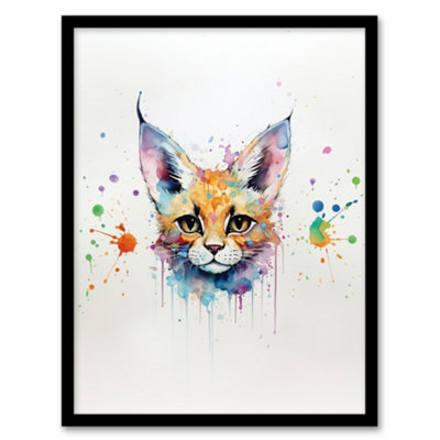 B&Q -  Framed Wall Art Serval Cat Lovers Gift Watercolour Pet Portrait Painting12X16 Inch