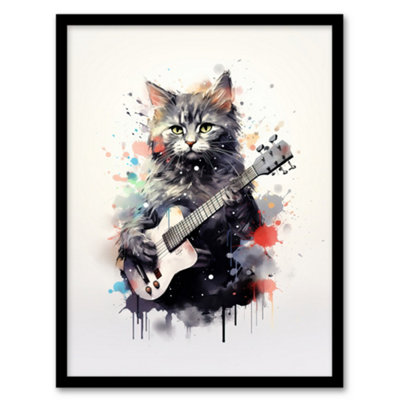 Artery8 Framed Wall Art Smelly Cat Lovers Gift Watercolour Pet Portrait Painting12X16 Inch from B&Q