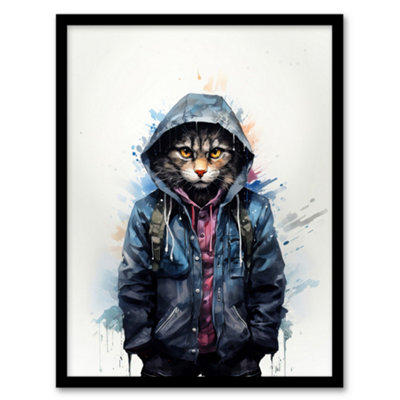 Artery8 Framed Wall Art Street Cat Lovers Gift Watercolour Pet Portrait Painting12X16 Inch from B&Q