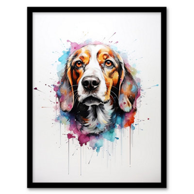 Artery8 Framed Wall Art Beagle Lovers Gift Watercolour Pet Portrait Painting12X16 Inch from B&Q