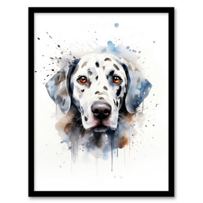 Artery8 Framed Wall Art Dalmatian Lovers Gift Watercolour Pet Portrait Painting12X16 Inch from B&Q