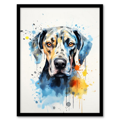 Artery8 Framed Wall Art Great Dane Lovers Gift Watercolour Pet Portrait Painting12X16 Inch from B&Q
