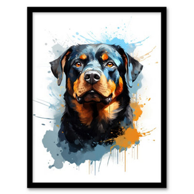 Artery8 Framed Wall Art Rottweiler Lovers Gift Watercolour Pet Portrait Painting12X16 Inch from B&Q