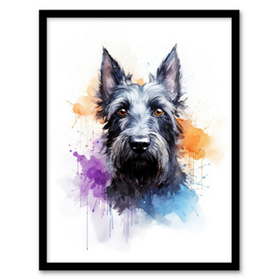 Artery8 Framed Wall Art Scottish Terrier Lovers Gift Watercolour Pet Portrait Painting12X16 Inch from B&Q
