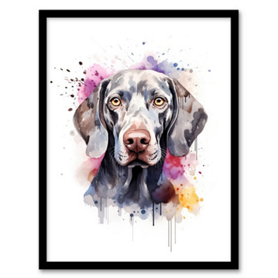 Artery8 Framed Wall Art Weimaraner Lovers Gift Watercolour Pet Portrait Painting12X16 Inch from B&Q