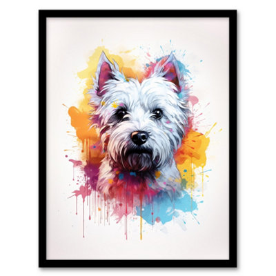 Artery8 Framed Wall Art West Highland Terrier Lovers Gift Watercolour Pet Portrait Painting - 12X16 Inch