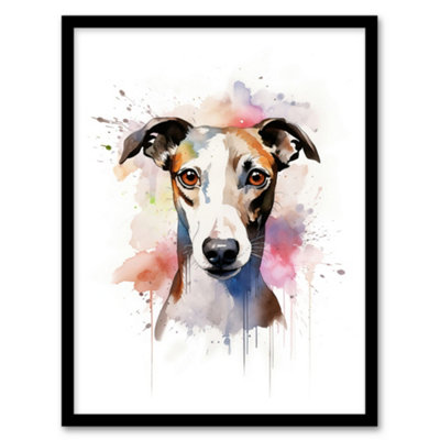 Artery8 Framed Wall Art Whippet Lovers Gift Watercolour Pet Portrait Painting12X16 Inch from B&Q
