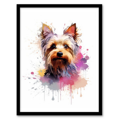 B&Q -  Framed Wall Art Yorkshire Terrier Lovers Gift Watercolour Pet Portrait Painting12X16 Inch