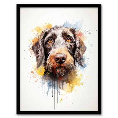 B&Q -  Framed Wall Art Wirehaired German Pointer Lovers Gift Watercolour Pet Portrait Painting12X16 Inch