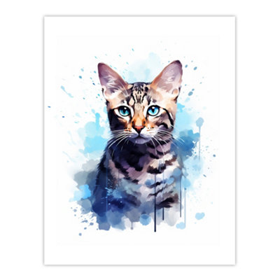 Artery8 Unframed Wall Art Bengal Cat Lovers Gift Watercolour Pet Portrait Painting12X16 Inch from B&Q