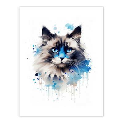 Artery8 Unframed Wall Art Birman Cat Lovers Gift Watercolour Pet Portrait Painting12X16 Inch from B&Q