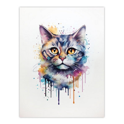 Artery8 Unframed Wall Art British Shorthair Cat Lovers Gift Watercolour Pet Portrait Painting12X16 Inch from B&Q