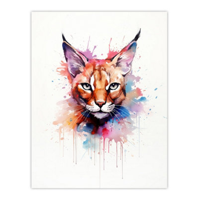 Artery8 Unframed Wall Art Caracal Cat Lovers Gift Watercolour Pet Portrait Painting12X16 Inch from B&Q