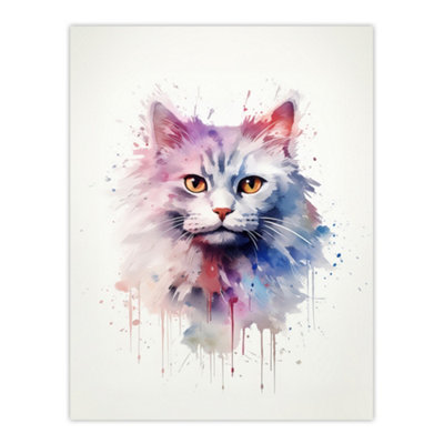 Artery8 Unframed Wall Art Persian Cat Lovers Gift Watercolour Pet Portrait Painting12X16 Inch from B&Q