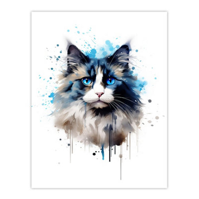 Artery8 Unframed Wall Art Ragdoll Cat Lovers Gift Watercolour Pet Portrait Painting12X16 Inch from B&Q