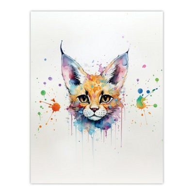 Artery8 Unframed Wall Art Serval Cat Lovers Gift Watercolour Pet Portrait Painting12X16 Inch from B&Q