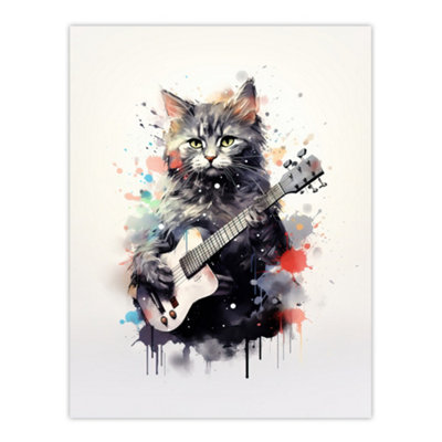 Artery8 Unframed Wall Art Smelly Cat Lovers Gift Watercolour Pet Portrait Painting12X16 Inch from B&Q