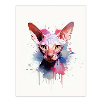 Artery8 Unframed Wall Art Sphynx Cat Lovers Gift Watercolour Pet Portrait Painting12X16 Inch from B&Q