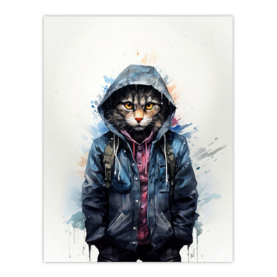Artery8 Unframed Wall Art Street Cat Lovers Gift Watercolour Pet Portrait Painting12X16 Inch from B&Q