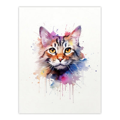 Artery8 Unframed Wall Art Tabby Cat Lovers Gift Watercolour Pet Portrait Painting12X16 Inch from B&Q