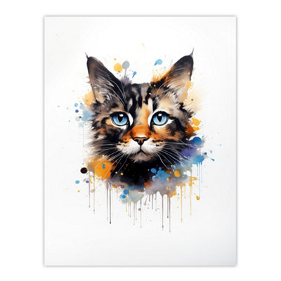 Artery8 Unframed Wall Art Tortoiseshell Cat Lovers Gift Watercolour Pet Portrait Painting12X16 Inch from B&Q