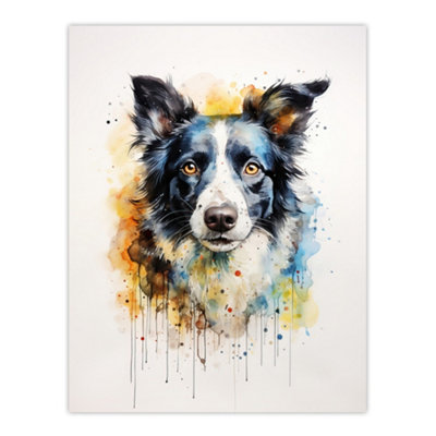 Artery8 Unframed Wall Art Border Collie Lovers Gift Watercolour Pet Portrait Painting12X16 Inch from B&Q