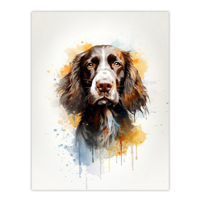 Artery8 Unframed Wall Art English Springer Spaniel Lovers Gift Watercolour Pet Portrait Painting12X16 Inch from B&Q