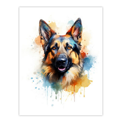 Artery8 Unframed Wall Art German Shepherd Lovers Gift Watercolour Pet Portrait Painting12X16 Inch from B&Q