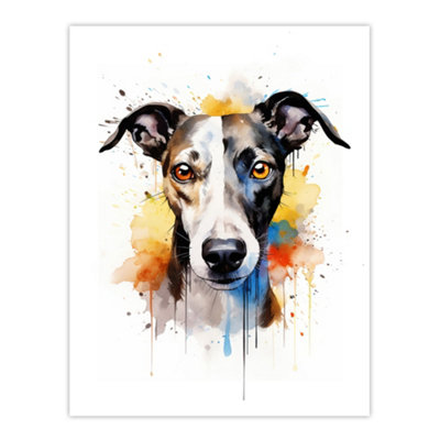 Artery8 Unframed Wall Art Greyhound Lovers Gift Watercolour Pet Portrait Painting12X16 Inch from B&Q